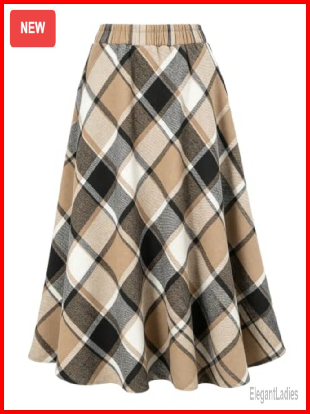 Wool Blend Plaid A-Line Pleated Maxi Skirt